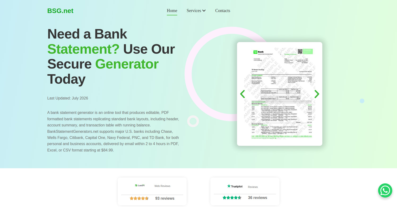 Bank Statement Generators.net screenshot