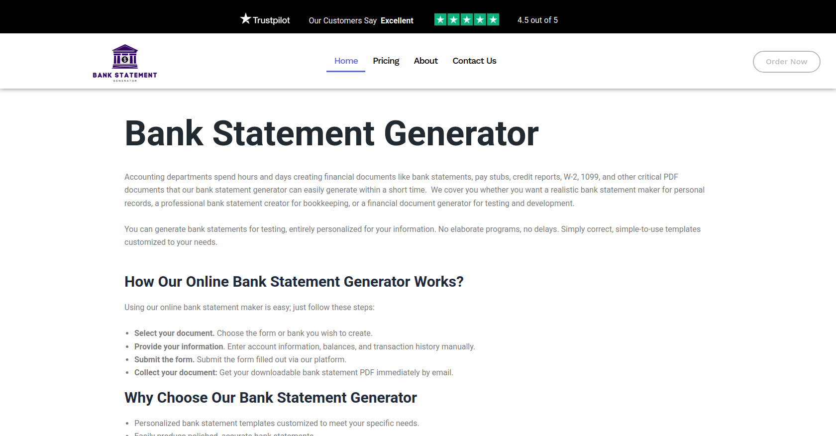 Bank Statement Generators | Screenshot
