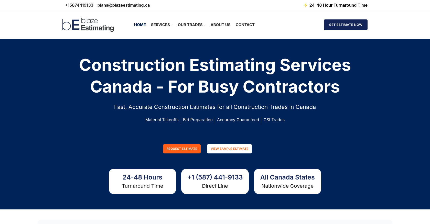 Blaze Estimating Inc | Construction Estimating Services | Screenshot