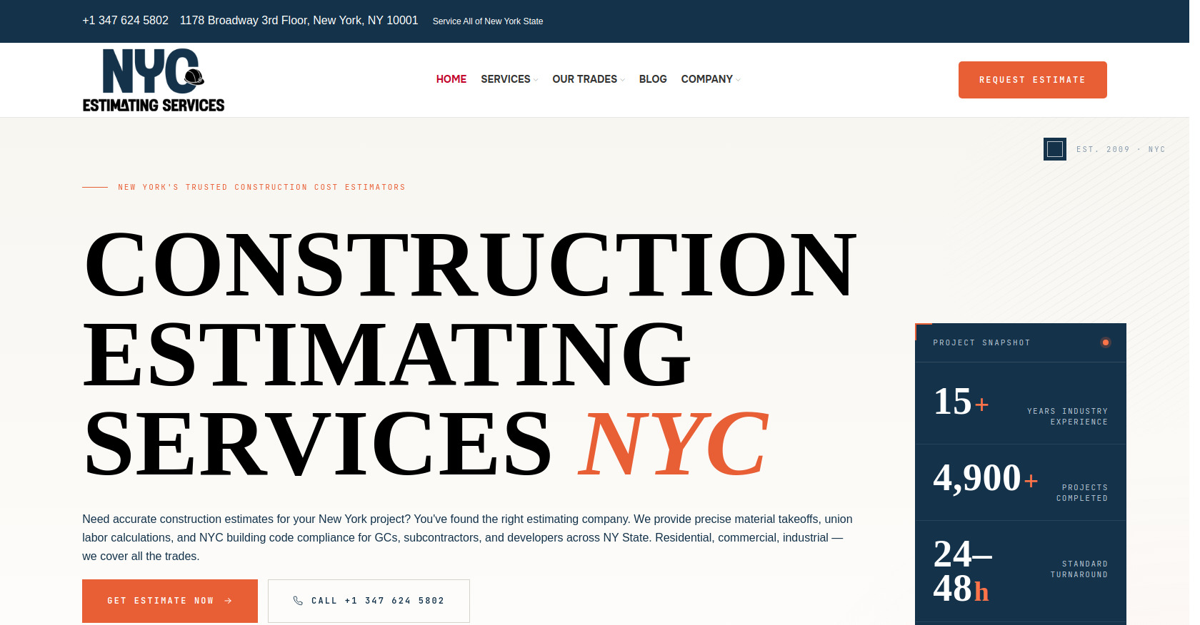 NYC Construction Estimating Services | Trusted Cost Experts screenshot