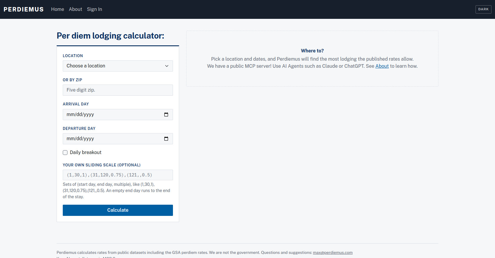 Perdiemus - Per Diem Calculator and MCP screenshot