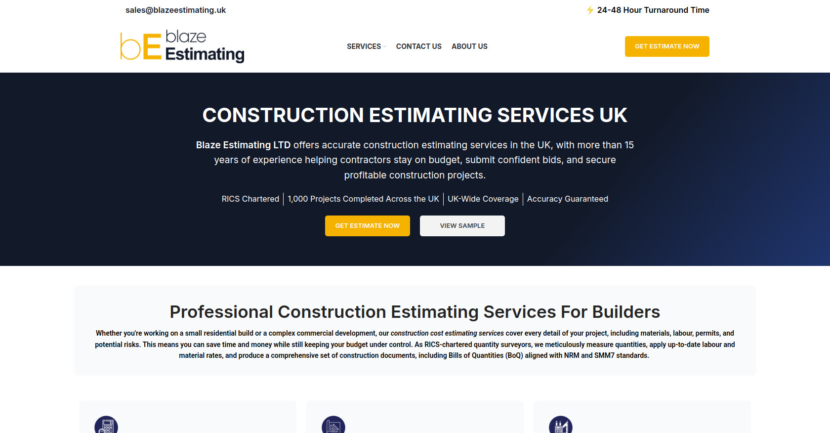 We provide Accurate construction estimates in UK | Screenshot