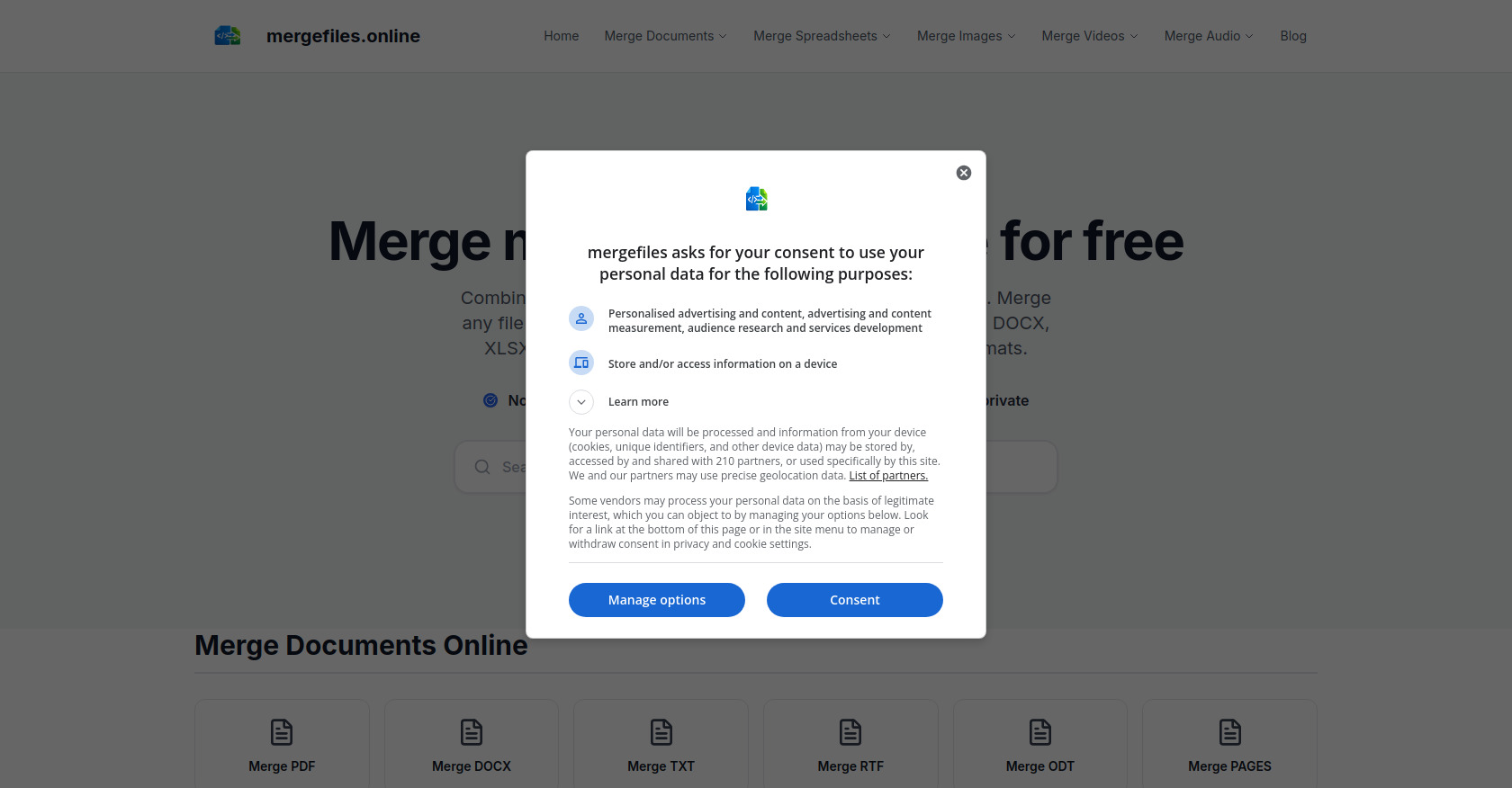 merge files online | Screenshot